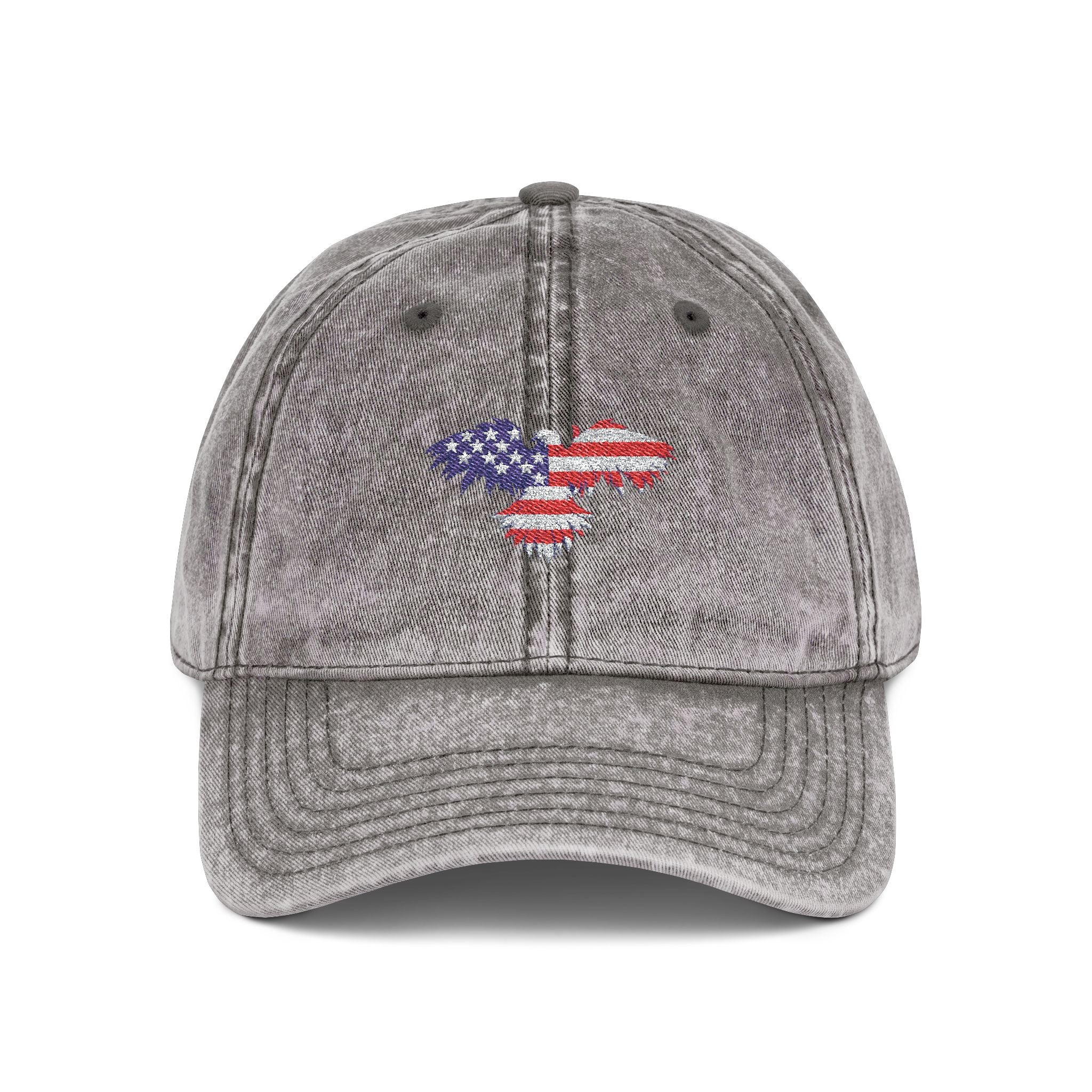 Vintage Washed Cap with American Flag Embroidered Heart
