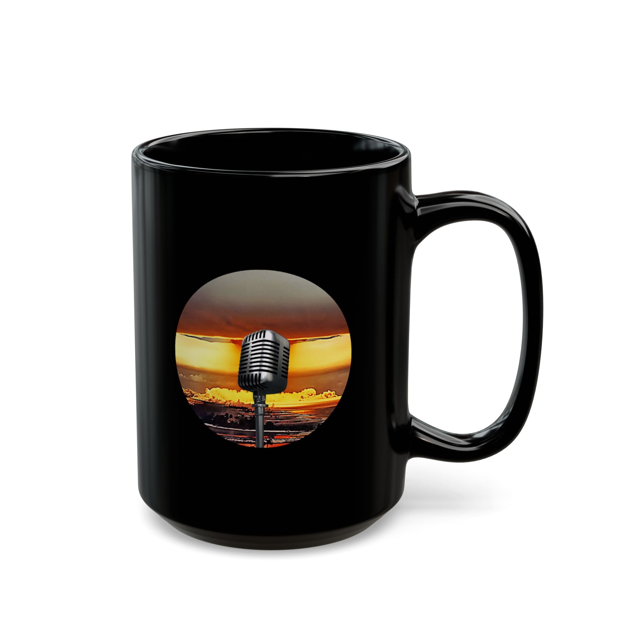 Sunset Microphone Black Mug – Retro Mic Coffee Cup (11oz, 15oz)