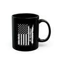 Patriotic Flag Coffee Mug — Distressed American Flag "Patriot Gear" Black Ceramic (11oz, 15oz)