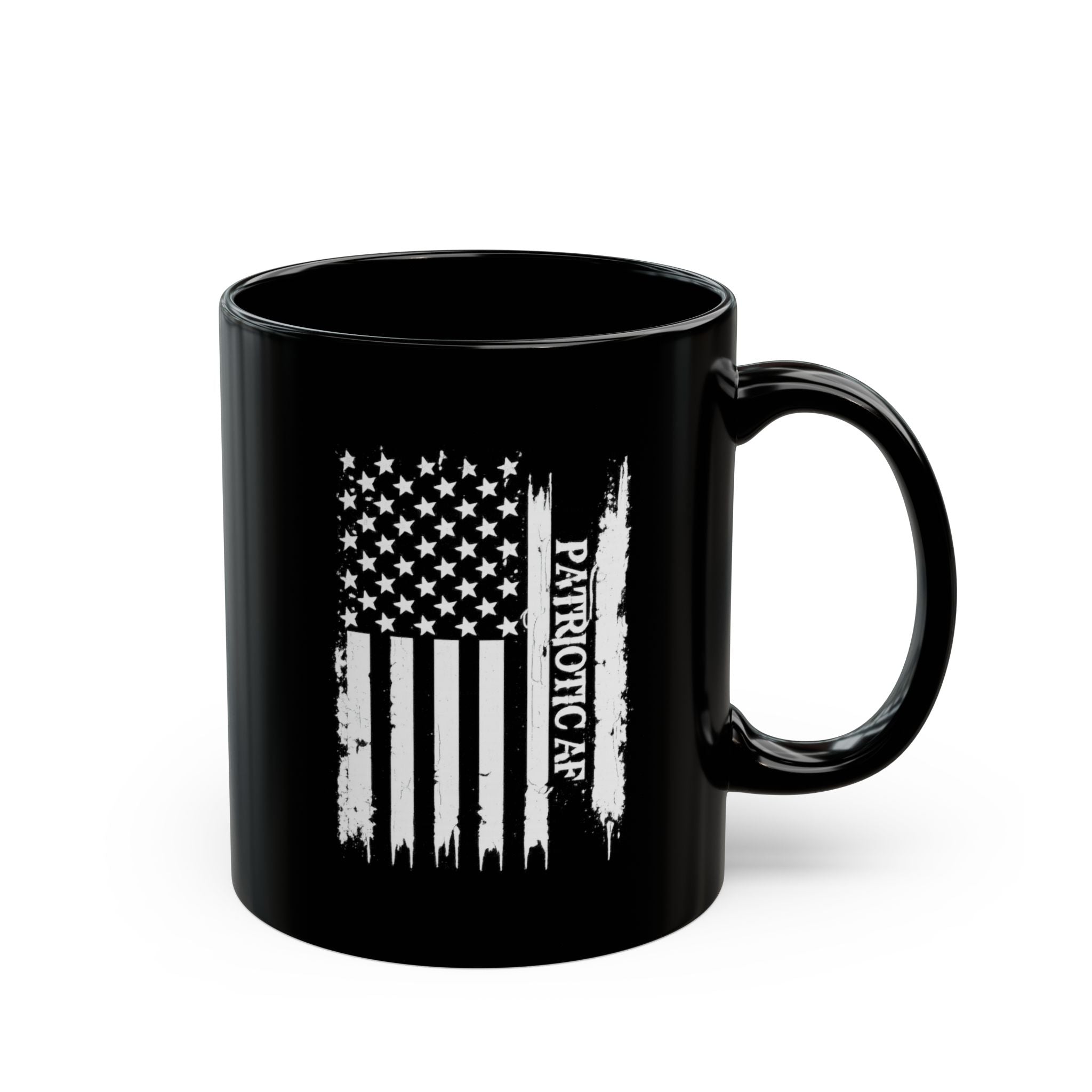 Patriotic Flag Coffee Mug — Distressed American Flag "Patriot Gear" Black Ceramic (11oz, 15oz)
