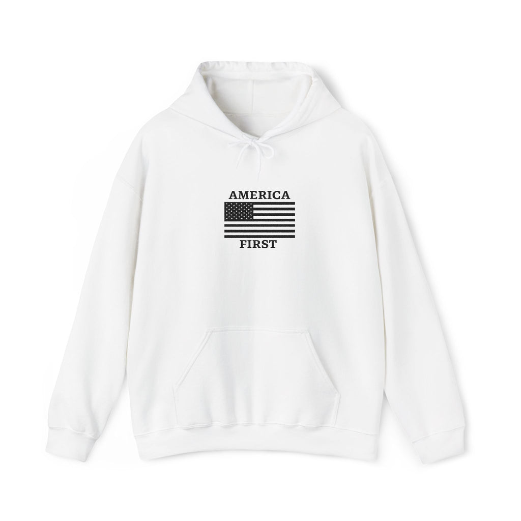 America First Flag Hoodie — Patriotic Distressed Graphic Sweatshirt