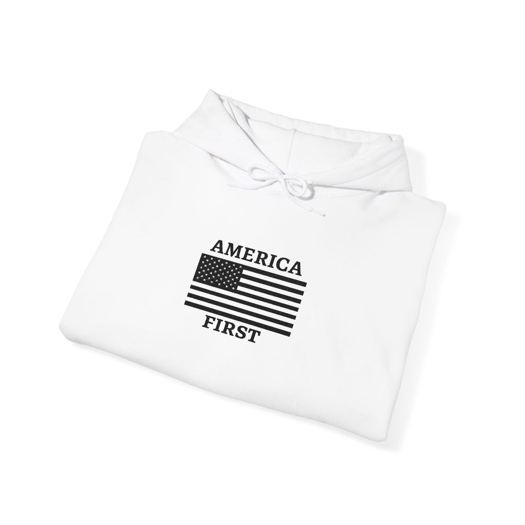 America First Flag Hoodie — Patriotic Distressed Graphic Sweatshirt