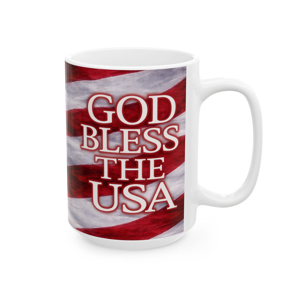 Patriotic American Flag Ceramic Mug – God Bless USA 11oz & 15oz