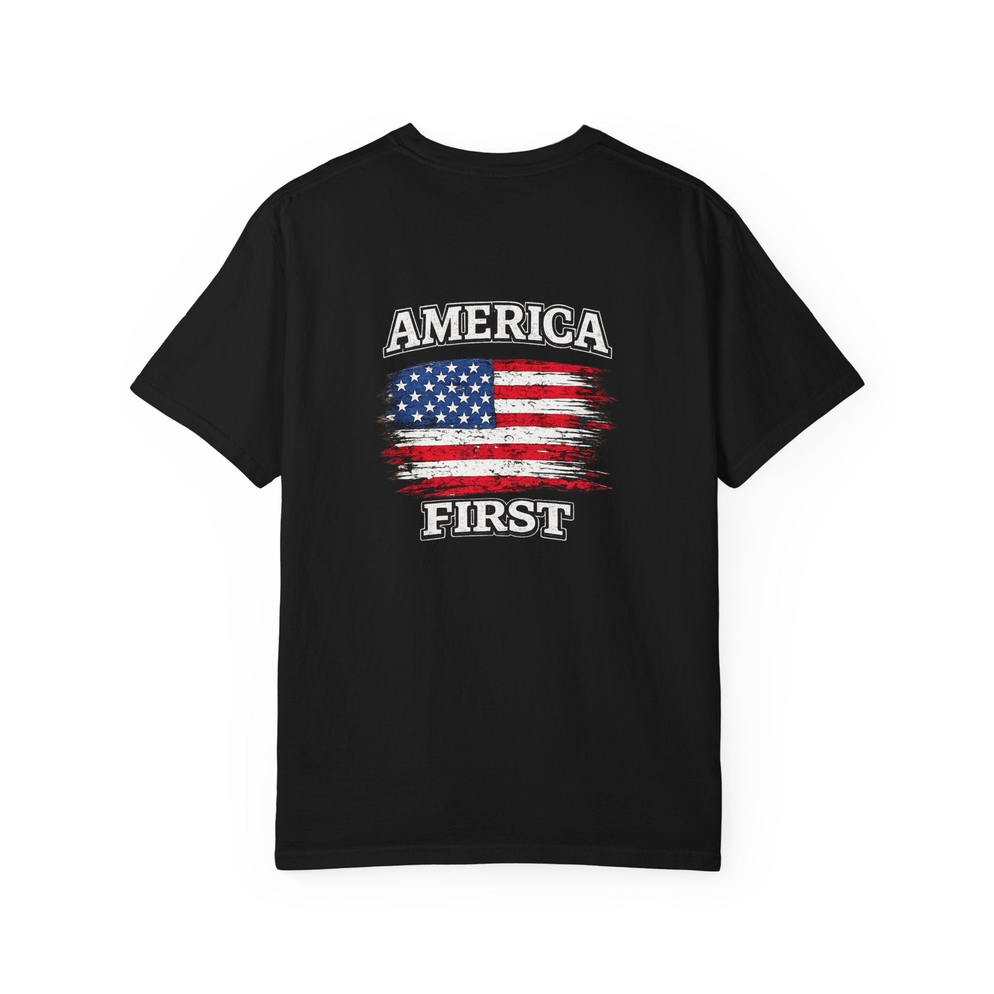 T-Shirt — 'America First' Distressed Flag Graphic