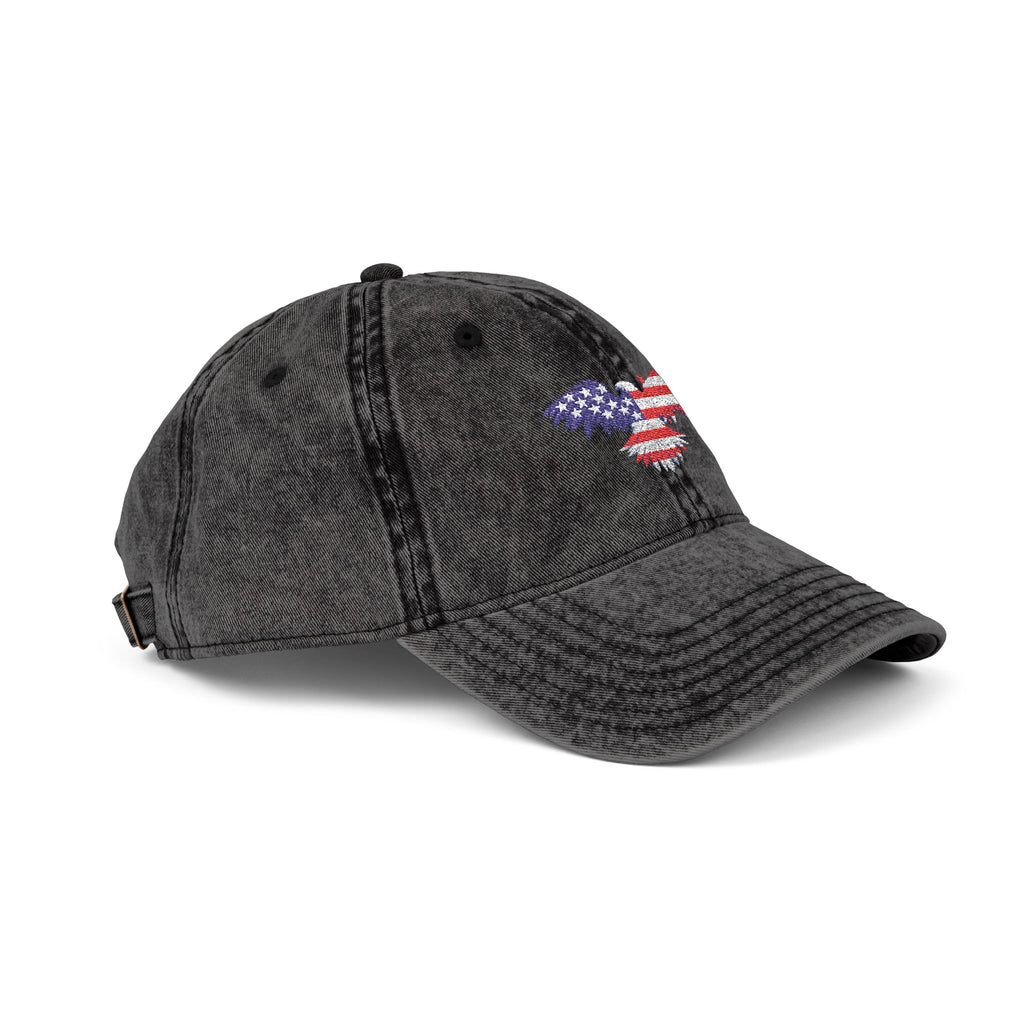 Vintage Washed Cap with American Flag Embroidered Heart