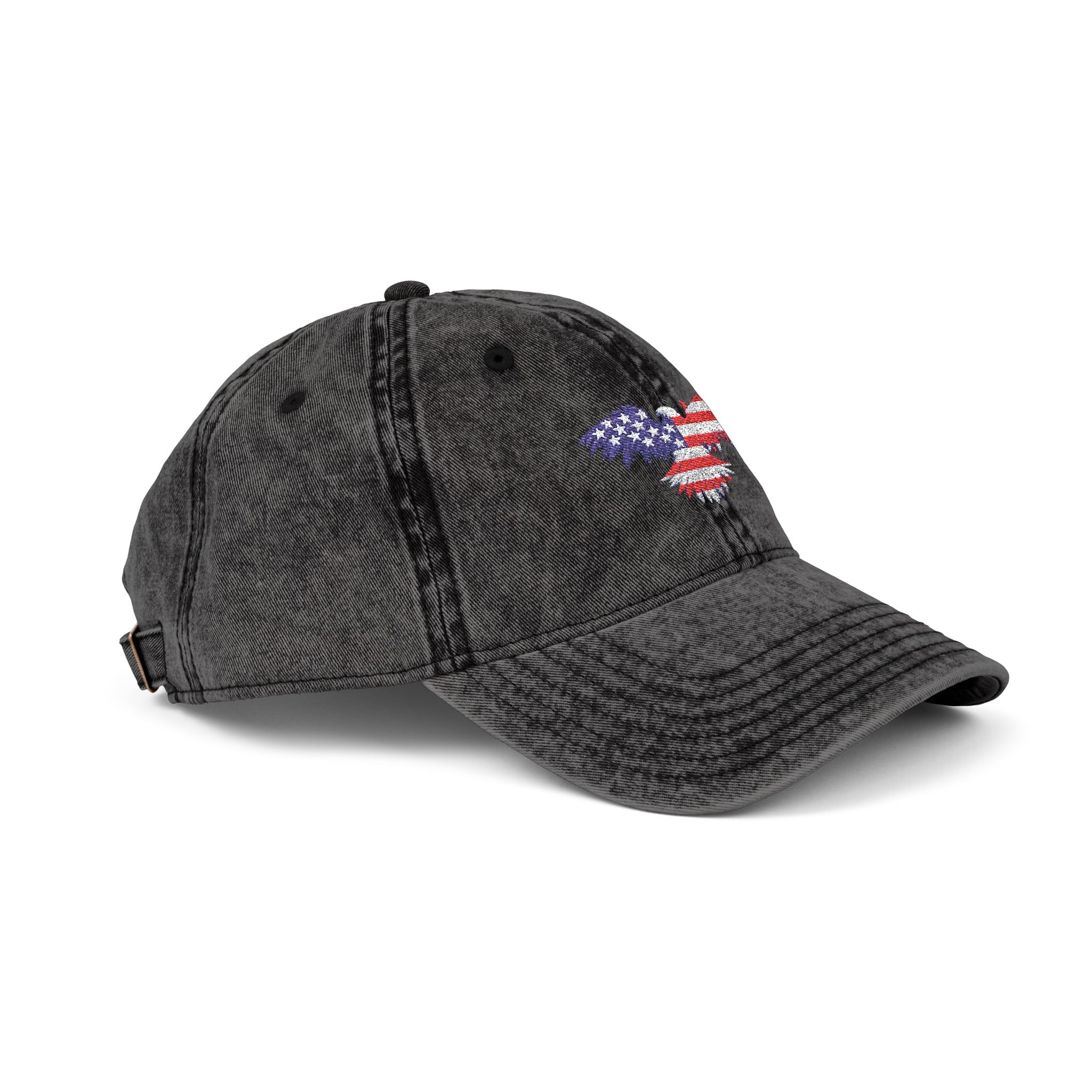 Vintage Washed Cap with American Flag Embroidered Heart