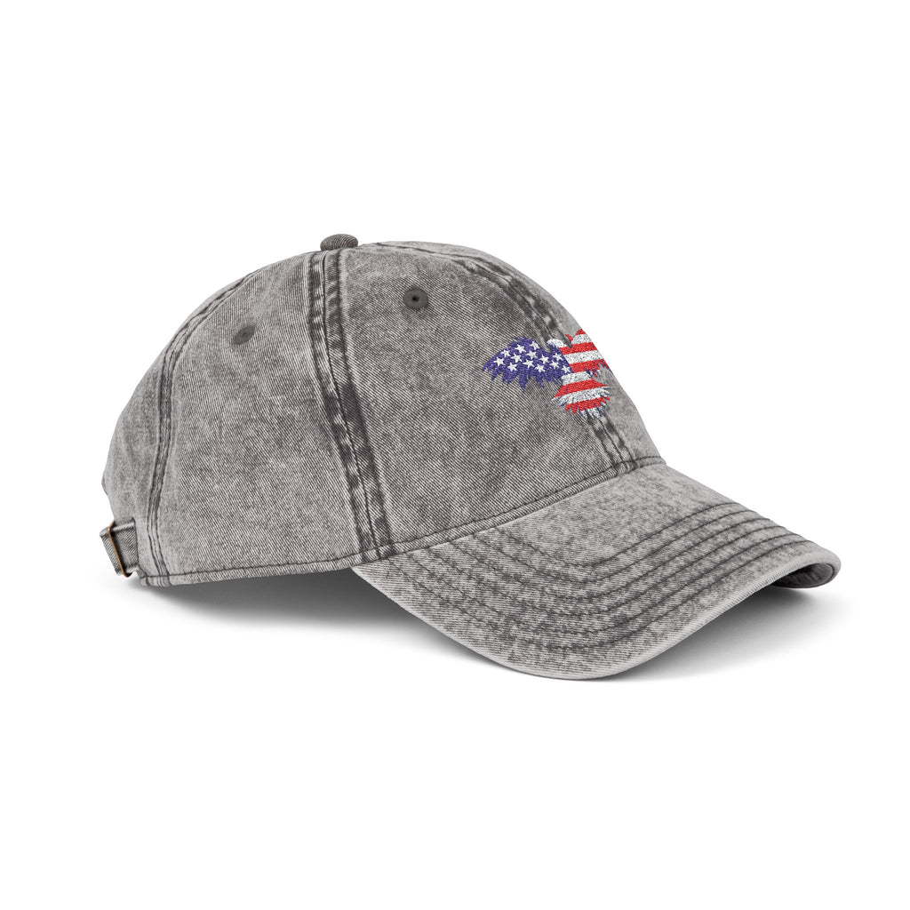 Vintage Washed Cap with American Flag Embroidered Heart