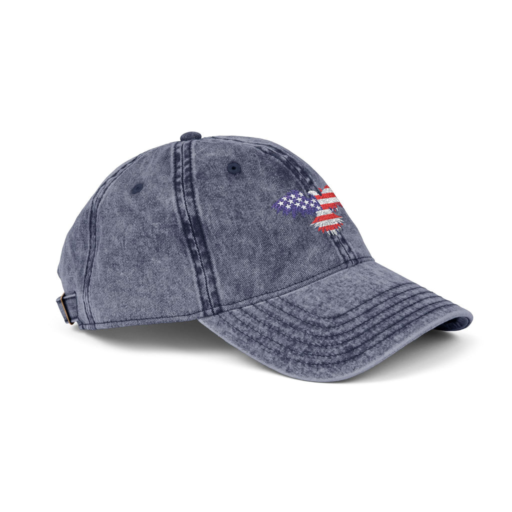 Vintage Washed Cap with American Flag Embroidered Heart