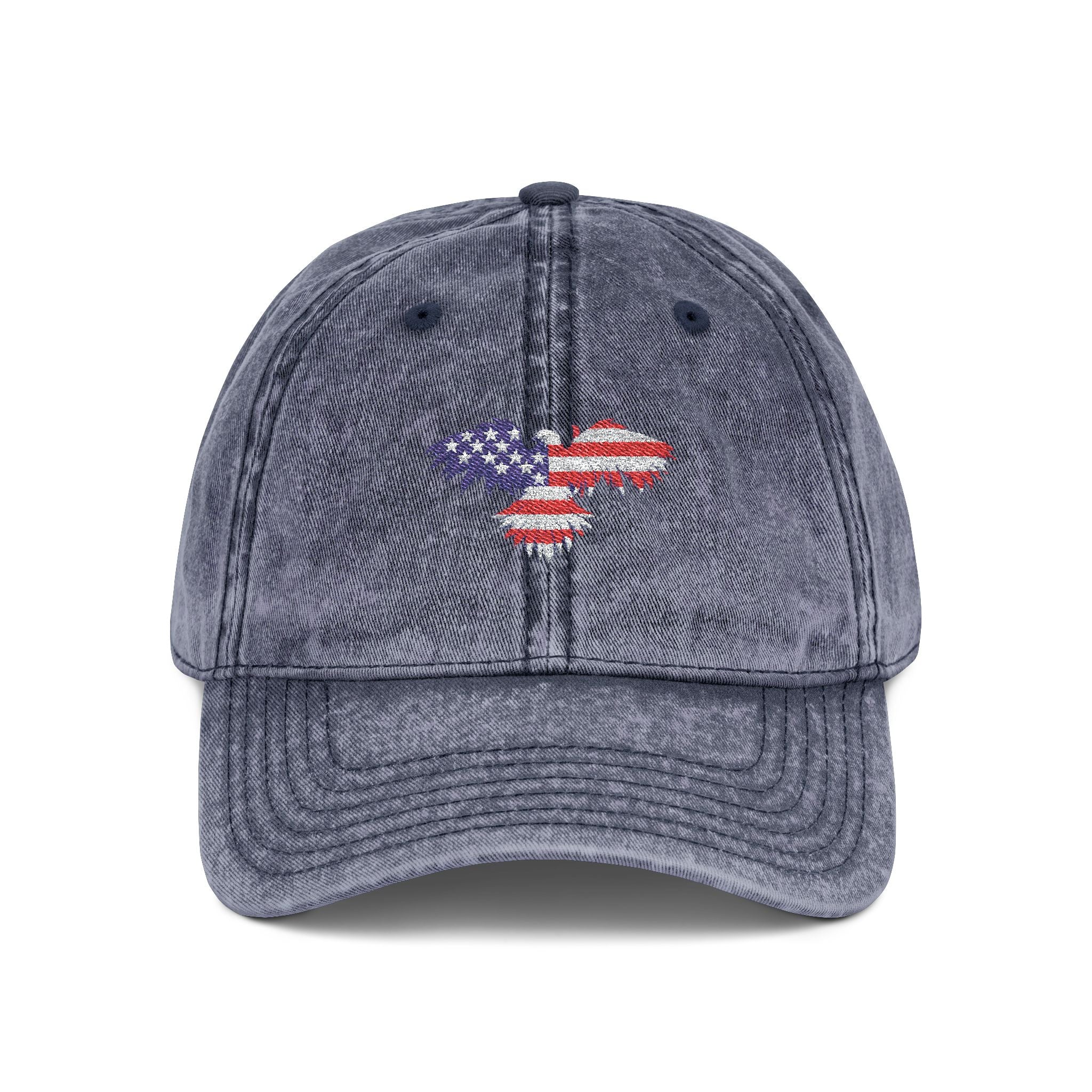 Vintage Washed Cap with American Flag Embroidered Heart